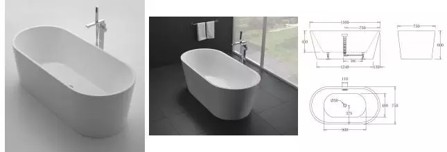 Ванна акриловая «Belbagno» BB71-1500-W0 150/75 без перелива с ножками без сифона белая