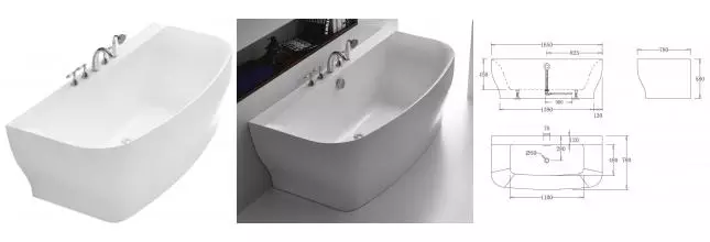 Ванна акриловая «Belbagno» BB74-1650-W0 165/78 без перелива с ножками без сифона белая