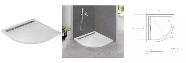 Душевой поддон «Cezares» TRAY-AS-R-80-30-W 80/80 низкий из литьевого мрамора четверть круга без сифона белый