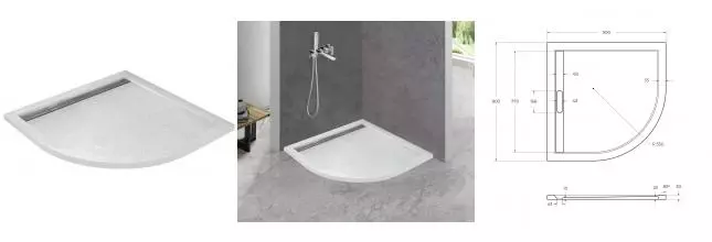 Душевой поддон «Cezares» TRAY-AS-R-90-30-W 90/90 низкий из литьевого мрамора четверть круга без сифона белый Душевой поддон «Cezares» TRAY-AS-R-90-30-W 90/90 низкий из литьевого мрамора четверть круга без сифона белый