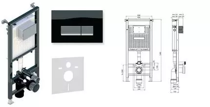 Инсталляция для унитаза с кнопкой «Koller Pool» Alcora ST1200/Integro Black Glass
