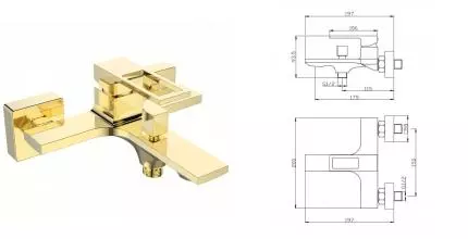 Смеситель для ванны «Belbagno» Luce LUC-VAS-ORO золото Смеситель для ванны «Belbagno» Luce LUC-VAS-ORO золото