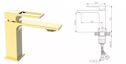 Смеситель для раковины «Belbagno» Luce LUC-LVM-ORO с донным клапаном золото