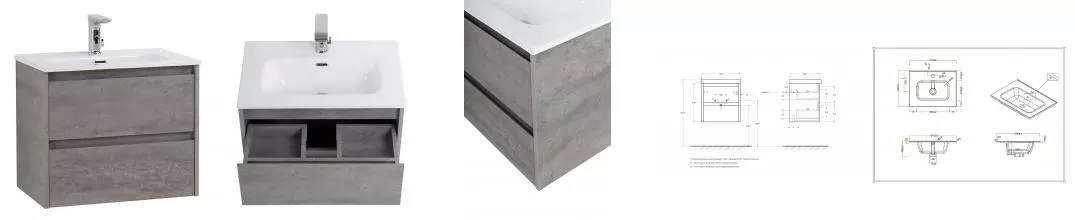 Тумба с раковиной «Belbagno» Kraft-39 50 (BB500/390ETL) подвесная Cemento Grigio