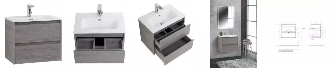 Тумба с раковиной «Belbagno» Kraft-39 60 (BB600/390ETL) подвесная Cemento Grigio