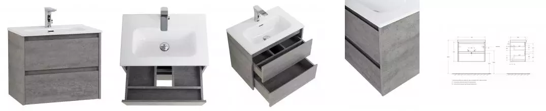 Тумба с раковиной «Belbagno» Kraft-39 70 (BB700/390ETL) подвесная Cemento Grigio