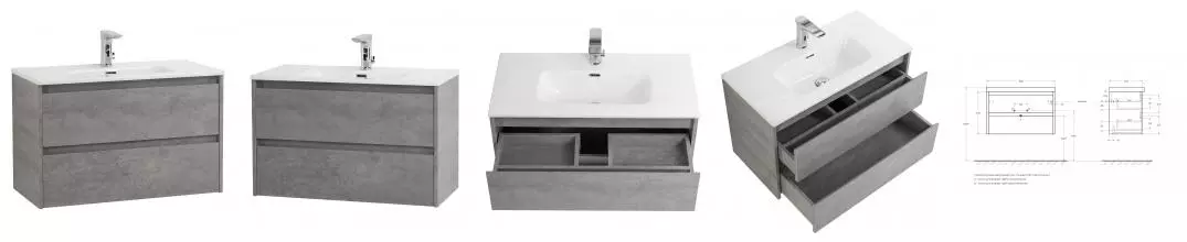 Тумба с раковиной «Belbagno» Kraft-39 80 (BB800/390ETL) подвесная Cemento Grigio