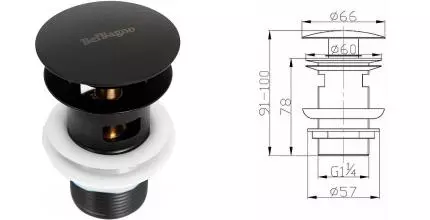 Донный клапан для раковины «Belbagno» BB-SAT-NERO с механизмом Клик-Клак чёрный Донный клапан для раковины «Belbagno» BB-SAT-NERO с механизмом Клик-Клак чёрный