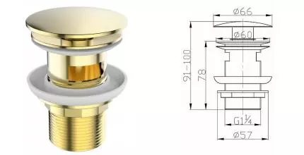 Донный клапан для раковины «Belbagno» BB-SAT-ORO с механизмом Клик-Клак золото