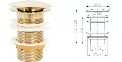 Донный клапан для раковины «Belbagno» BB-SC-ORO с механизмом Клик-Клак золото Донный клапан для раковины «Belbagno» BB-SC-ORO с механизмом Клик-Клак золото