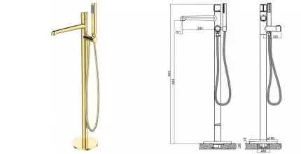 Напольный смеситель для ванны «Belbagno» Uno UNO-FMT-ORO золото