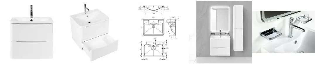 Тумба с раковиной «Belbagno» Acqua 60 (BB600/455-LV-MR-ALR) подвесная Bianco Lucido