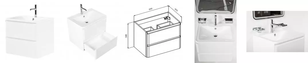 Тумба с раковиной «Belbagno» Albano 70 (BB700/455-LV-MR-ALR) подвесная Bianco Lucido