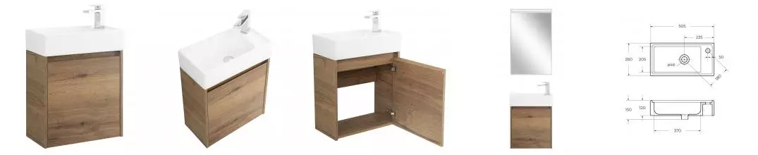 Тумба с раковиной «Belbagno» Kraft mini 50 (7045-KL) подвесная Rovere Tabacco правая