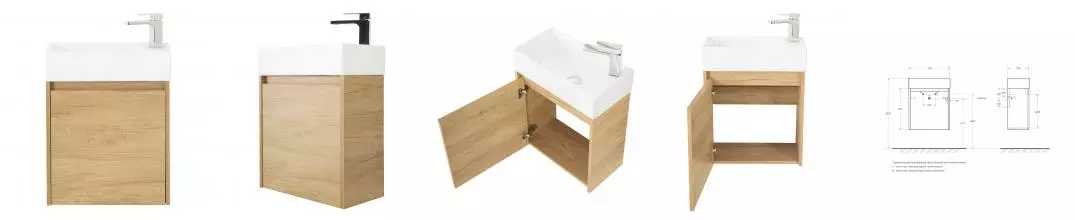 Тумба с раковиной «Belbagno» Kraft mini 50 (7045-KL) подвесная Rovere Nebrasca Nature левая