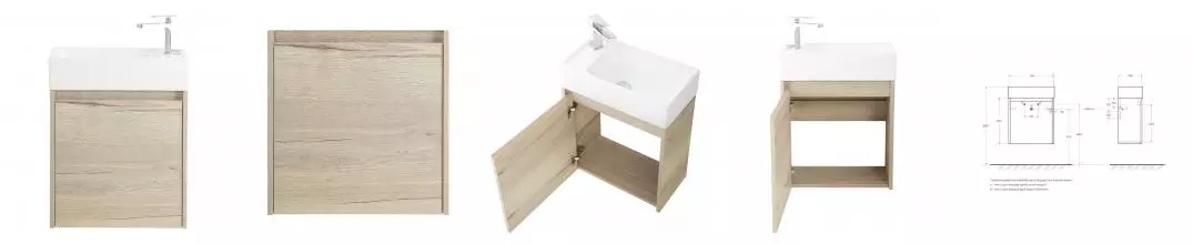 Тумба с раковиной «Belbagno» Kraft mini 50 (7045-KL) подвесная Rovere Galifax Bianco левая
