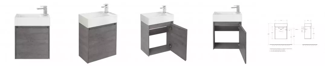 Тумба с раковиной «Belbagno» Kraft mini 50 (7045-KL) подвесная Cemento Grigio правая