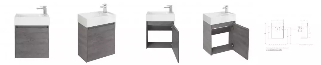 Тумба с раковиной «Belbagno» Kraft mini 50 (7045-KL) подвесная Cemento Grigio левая