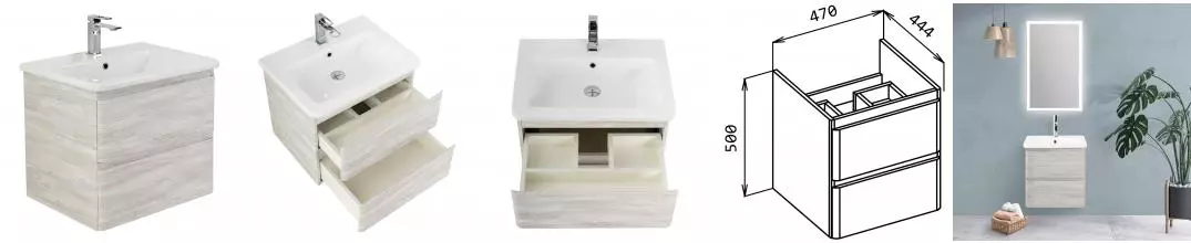 Тумба с раковиной «Belbagno» Albano-cer 50 (12050-KL) подвесная Rovere Vintage Bianco Тумба с раковиной «Belbagno» Albano-cer 50 (12050-KL) подвесная Rovere Vintage Bianco