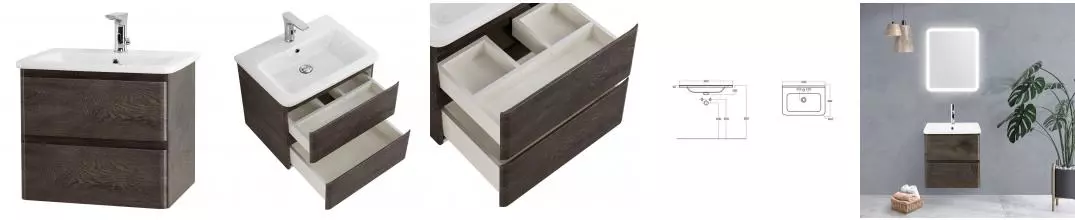 Тумба с раковиной «Belbagno» Albano-cer 60 (12060-KL) подвесная Robere Nature Grigio Тумба с раковиной «Belbagno» Albano-cer 60 (12060-KL) подвесная Robere Nature Grigio