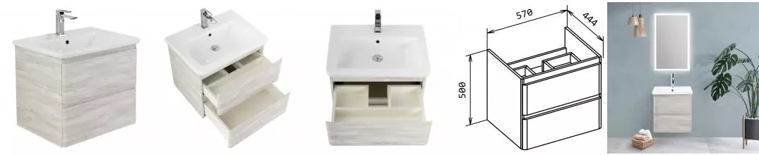 Тумба с раковиной «Belbagno» Albano-cer 60 (12060-KL) подвесная Rovere Vintage Bianco Тумба с раковиной «Belbagno» Albano-cer 60 (12060-KL) подвесная Rovere Vintage Bianco