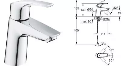 Смеситель для раковины «Grohe» Eurosmart 23967003 хром Смеситель для раковины «Grohe» Eurosmart 23967003 хром