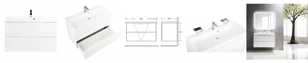 Тумба с раковиной «Belbagno» Vittoria 100 (BB1000/450-LV-MR-AST) подвесная Bianco Opaco