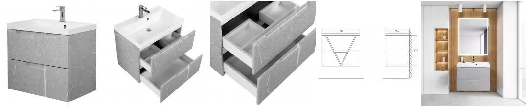 Тумба с раковиной «Belbagno» Vittoria 70 (BB700/450-LV-MR-AST) подвесная Toros Bianco