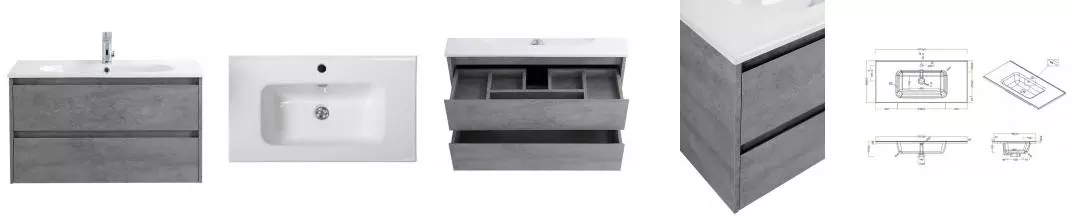 Тумба с раковиной «Belbagno» Kraft 100 (BB1000ETL) подвесная Cemento Grigio