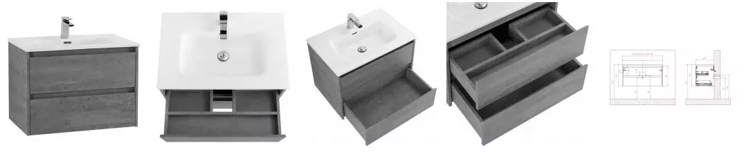 Тумба с раковиной «Belbagno» Kraft 70 (BB700ETL) подвесная Cemento Grigio