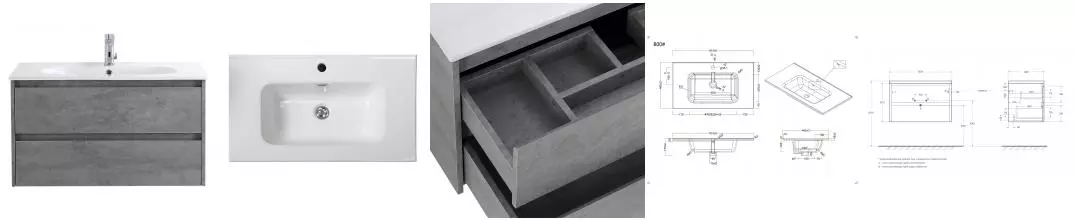 Тумба с раковиной «Belbagno» Kraft 80 (BB800ETL) подвесная Cemento Grigio