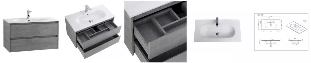 Тумба с раковиной «Belbagno» Kraft 90 (LOV-900-LVB 91/46) подвесная Cemento Grigio