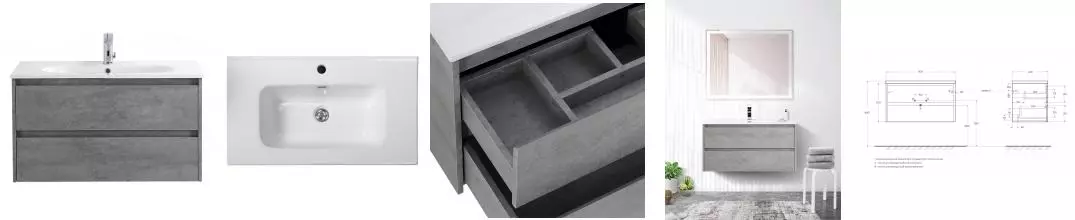 Тумба с раковиной «Belbagno» Kraft 90 (BB900ETL 91/46) подвесная Cemento Grigio