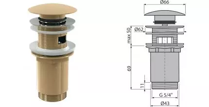Донный клапан для раковины «AlcaPlast» A392-G-P с механизмом Клик-Клак золото Донный клапан для раковины «AlcaPlast» A392-G-P с механизмом Клик-Клак золото