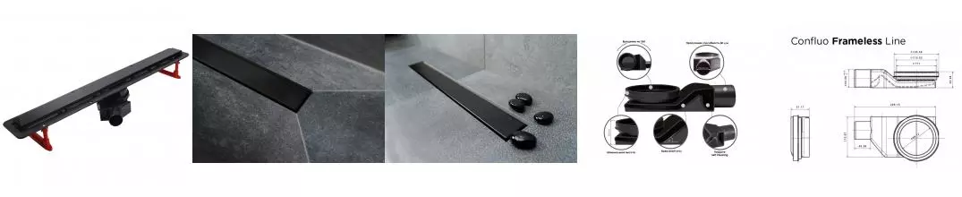 Душевой лоток «Pestan» Confluo Frameless Line 450 13701318 боковой выпуск матовый черный/под плитку 