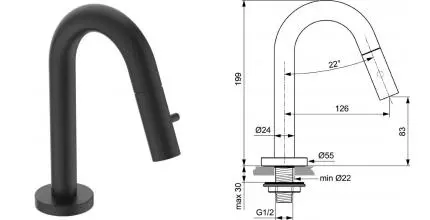 Излив к смесителю «Ideal Standard» IdealStream F2842XG 12,6 чёрный Излив к смесителю «Ideal Standard» IdealStream F2842XG 12,6 чёрный