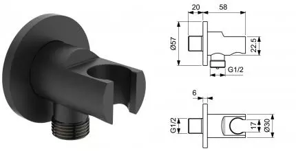 Подключение для душевого шланга «Ideal Standard» IdealRain BC807XG с держателем для лейки чёрное матовое Подключение для душевого шланга «Ideal Standard» IdealRain BC807XG с держателем для лейки чёрное матовое