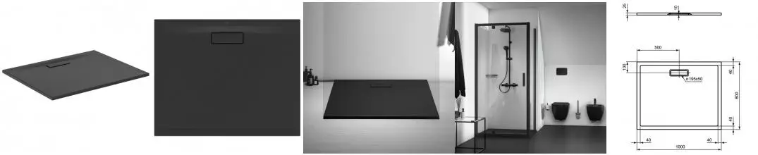 Душевой поддон «Ideal Standard» UltraFlat New T4468V3 100/80 тонкий акриловый прямоугольный чёрный матовый без сифона Душевой поддон «Ideal Standard» UltraFlat New T4468V3 100/80 тонкий акриловый прямоугольный чёрный матовый без сифона