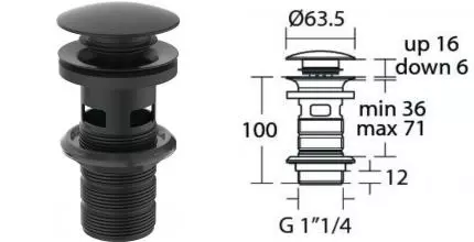 Донный клапан для раковины «Ideal Standard» E1482XG с механизмом Клик-Клак чёрный матовый