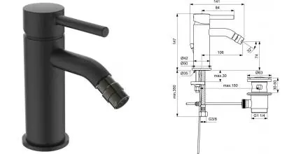 Смеситель для биде «Ideal Standard» Ceraline BC197XG с донным клапаном чёрный матовый