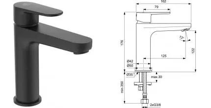 Смеситель для раковины «Ideal Standard» Cerafine O BC554XG чёрный матовый Смеситель для раковины «Ideal Standard» Cerafine O BC554XG чёрный матовый