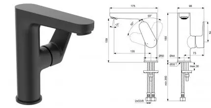 Смеситель для раковины «Ideal Standard» Cerafine O BC555XG чёрный матовый