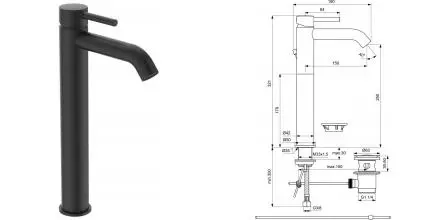 Смеситель для раковины «Ideal Standard» Ceraline BC194XG с донным клапаном чёрный матовый