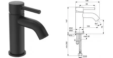 Смеситель для раковины «Ideal Standard» Ceraline BC268XG чёрный матовый