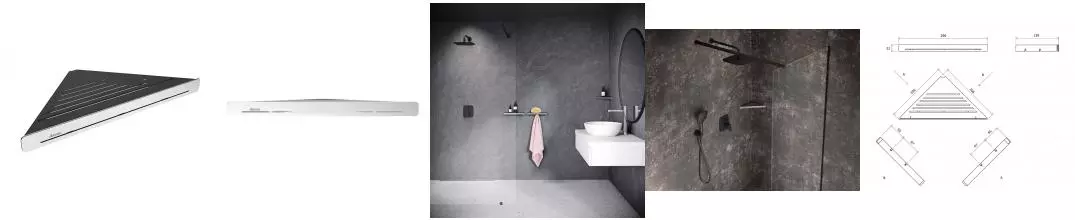 Угловая полка в ванну «Ravak» Slim C на стену чёрная/хром Угловая полка в ванну «Ravak» Slim C на стену чёрная/хром