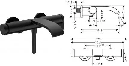 Смеситель для ванны «Hansgrohe» Vivenis 75420670 чёрный матовый Смеситель для ванны «Hansgrohe» Vivenis 75420670 чёрный матовый