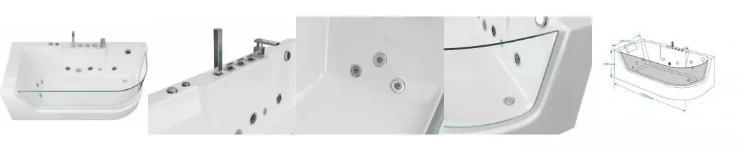 Гидромассажная ванна акриловая «Grossman» GR-17000-1L 170/80 с каркасом с сифоном белая левая