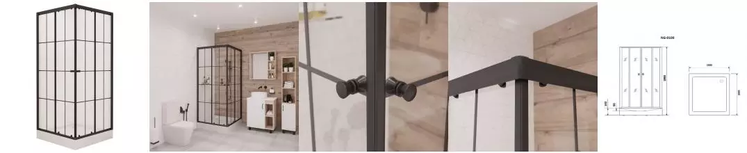 Душевой угол-ограждение «Niagara» Nova NG-0100-14 100/100 квадратный прозрачный/чёрный с поддоном Душевой угол-ограждение «Niagara» Nova NG-0100-14 100/100 квадратный прозрачный/чёрный с поддоном