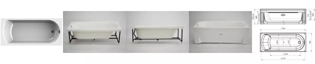 Ванна акриловая «Radomir» Vanessa Аврора 170/70 с каркасом без сифона белая