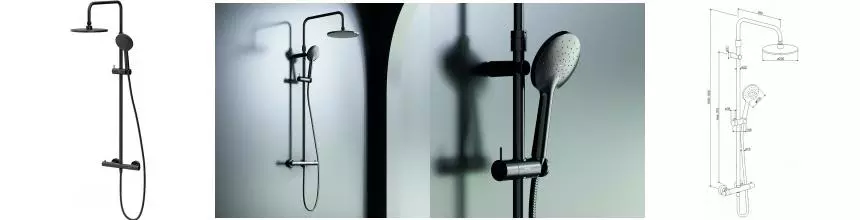 Душевая система «Damixa» Option DX218091300 с термостатом чёрная матовая